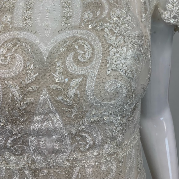 Melissa Sweet 8 Lace Embroidered Ivory Illusion Sequin Train Wedding Gown Dress - Picture 12 of 15